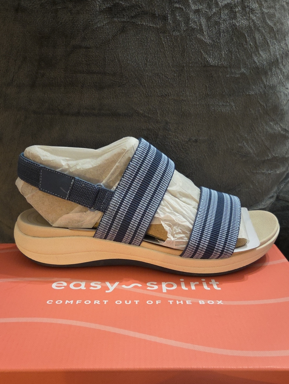Easy Spirit Blue Striped Elastic Slide Sandal